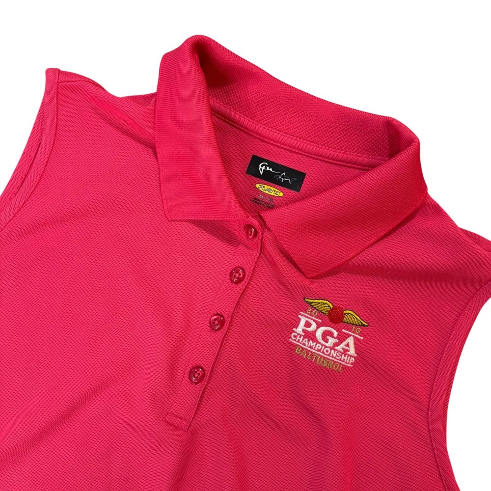 GREG NORMAN Sleeveless Golf Polo Womens XL Pink 2016 PGA Championship Baltusrol